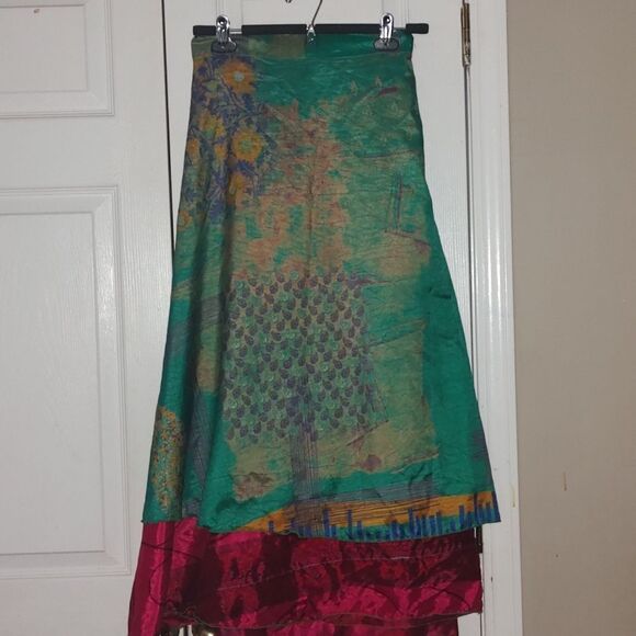 Wevez Sari wrap reversible silk skirt saddle print Sz XL ( One size fits ) - Picture 6 of 9